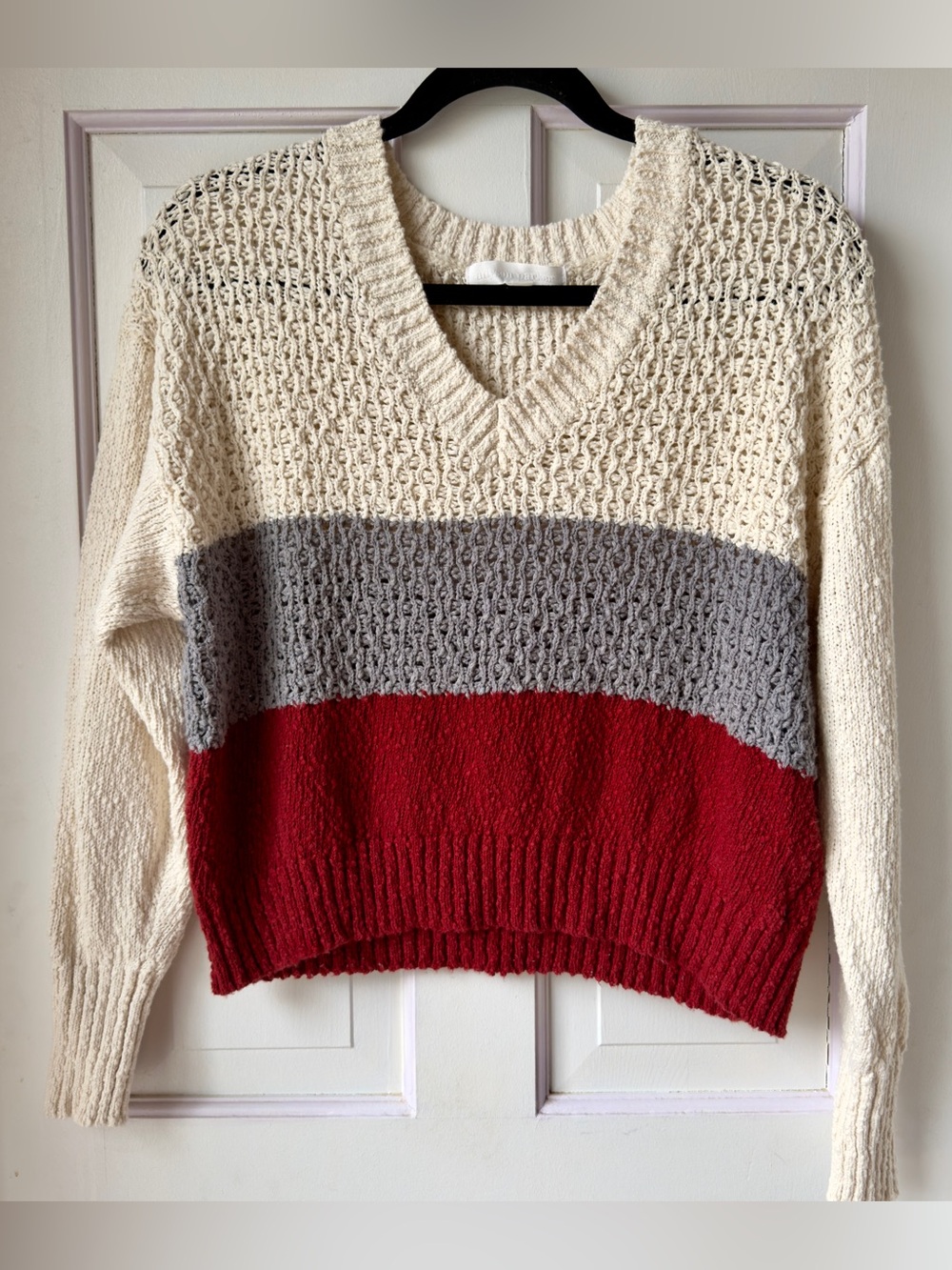 Adyson Parker Cozy V-Neck Striped Knit Sweater Size Medium